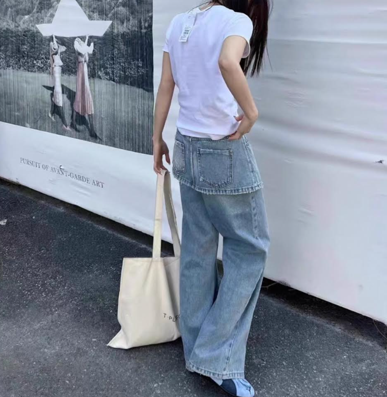 スカートレイヤード2ピースデニムパンツ