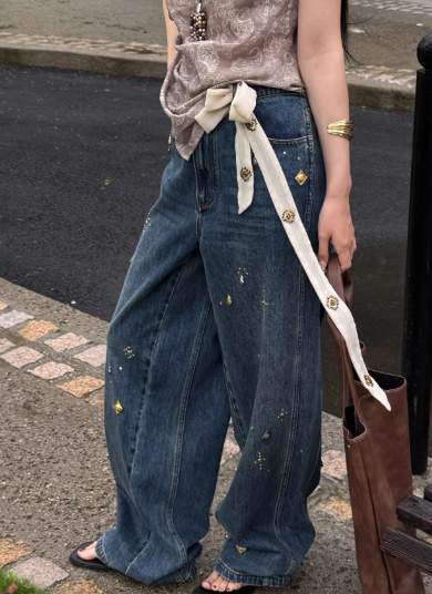 チャームルーズストレートデニムパンツ (即納品)