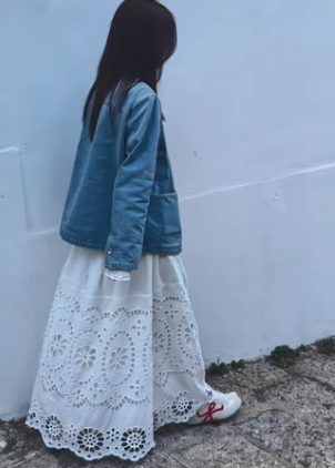 ボヘミアンフリンジ刺繍マキシスカート (即納品)