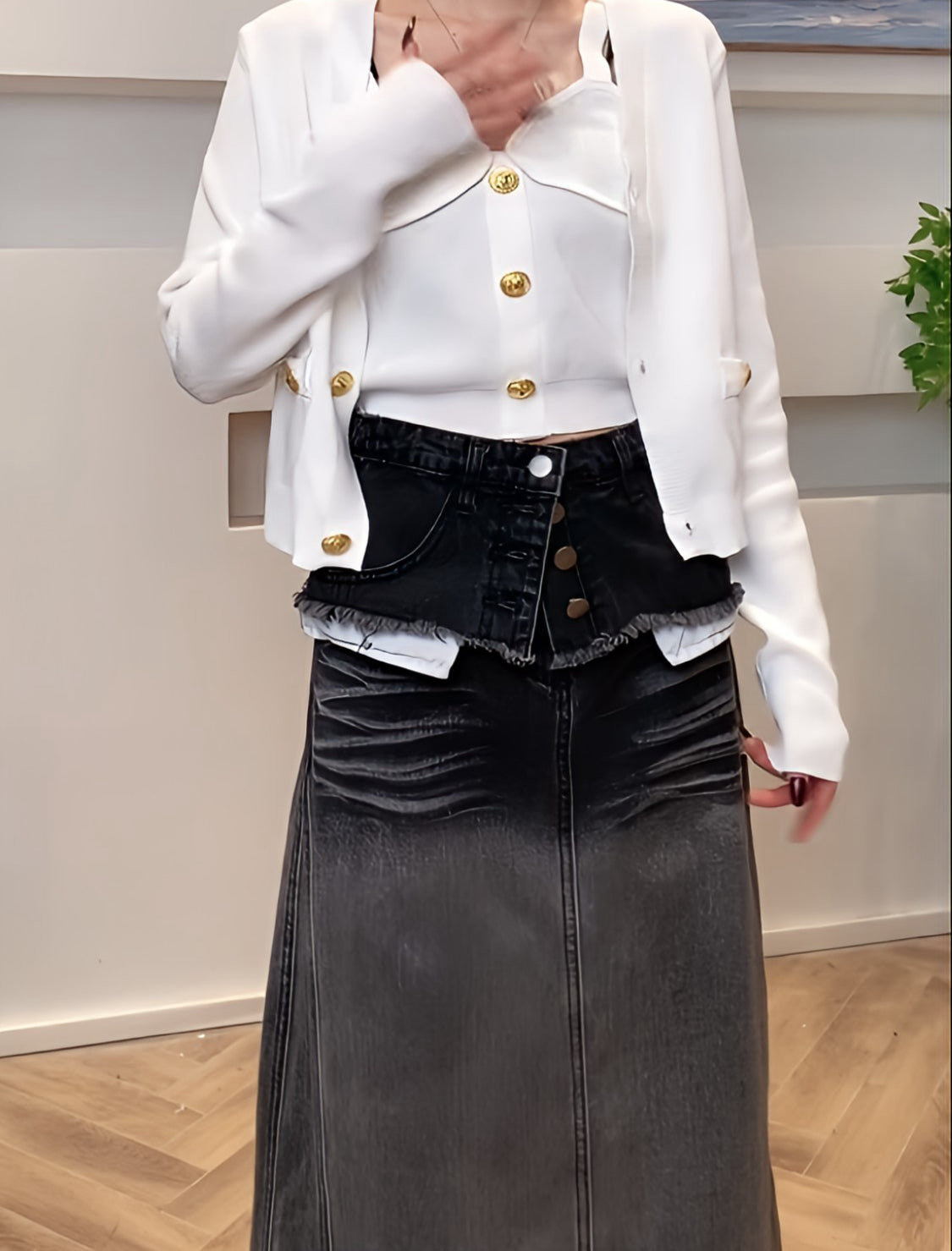 韓国ウエストマークデザインデニムスカート (即納品)