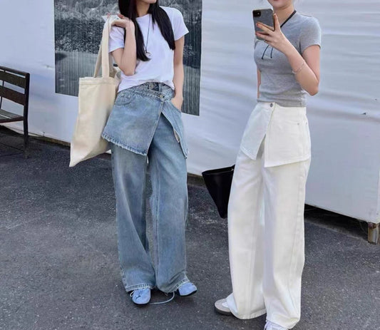 スカートレイヤード2ピースデニムパンツ