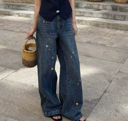チャームルーズストレートデニムパンツ (即納品)
