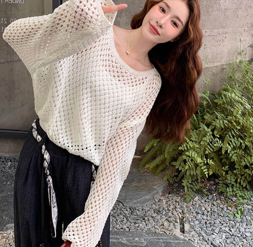 韓国スカーフベルト付きワイドレッグパンツと鍵編み風ニットツーピースセット