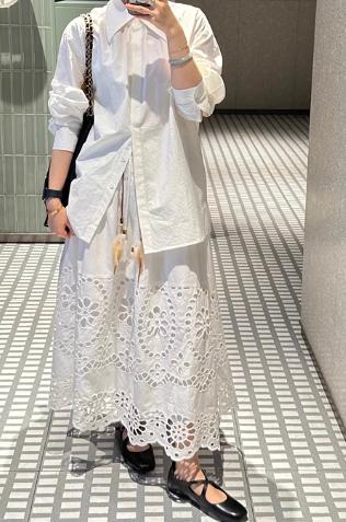 ボヘミアンフリンジ刺繍マキシスカート (即納品)