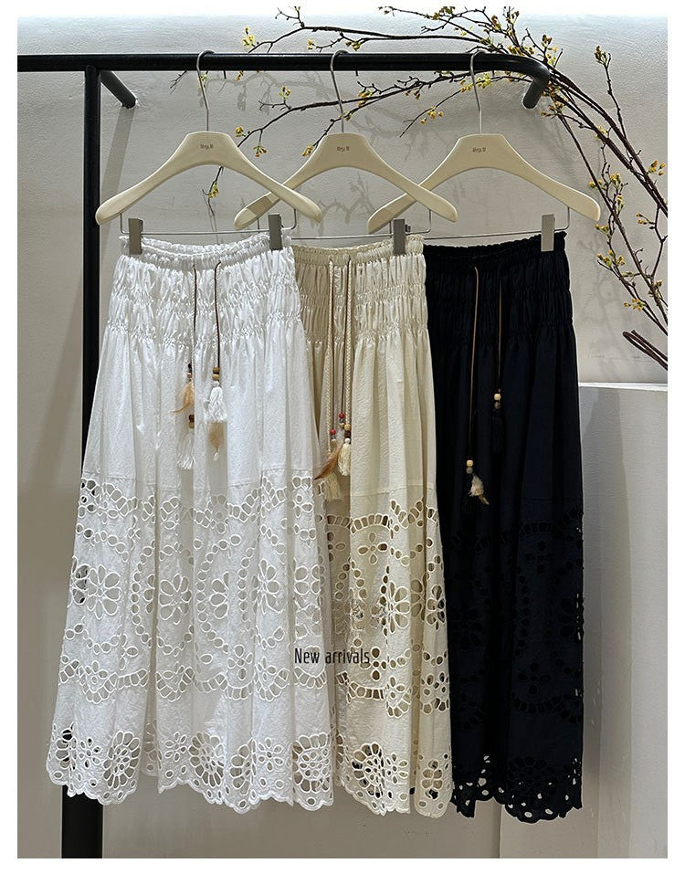 ボヘミアンフリンジ刺繍マキシスカート (即納品)
