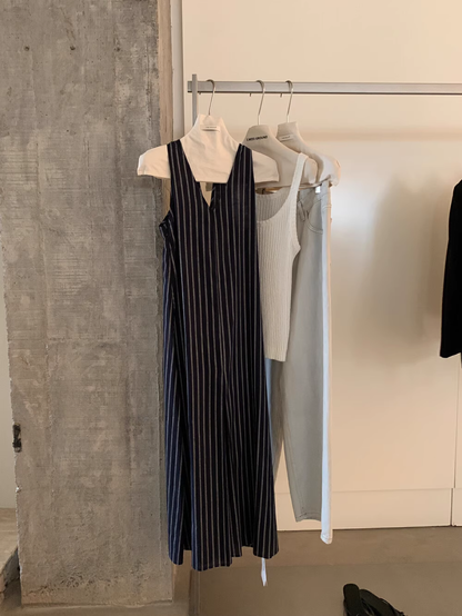 ストライプ V ネックテンセルリネンドレス（即納品）