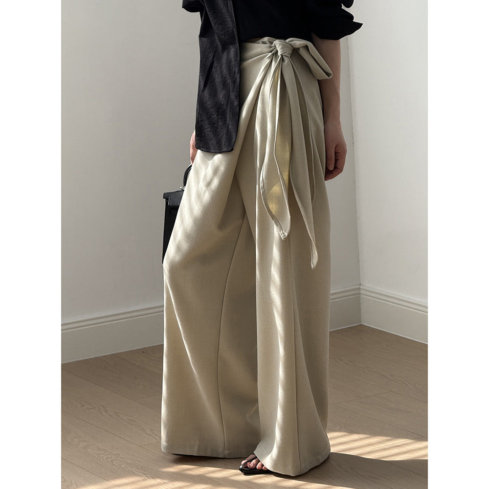 ウエストリボンドレープ巻きパンツ