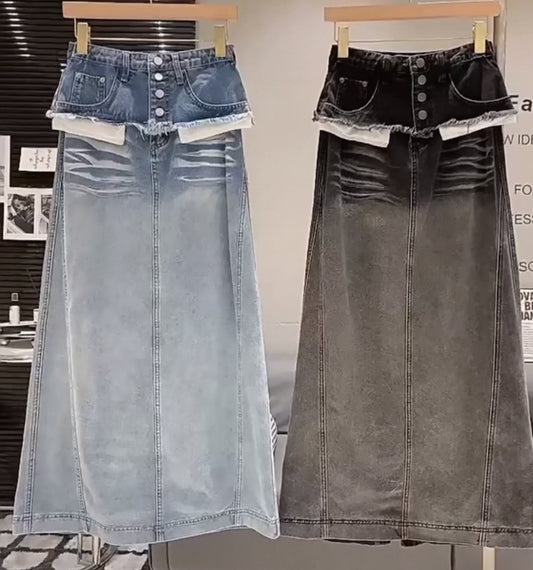 韓国ウエストマークデザインデニムスカート (即納品)