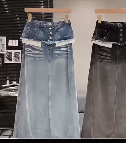 韓国ウエストマークデザインデニムスカート (即納品)