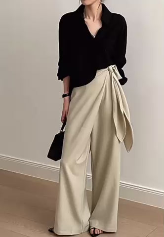 ウエストリボンドレープ巻きパンツ