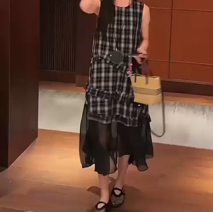 韓国風フリル裾シアーノースリーブサマーワンピース