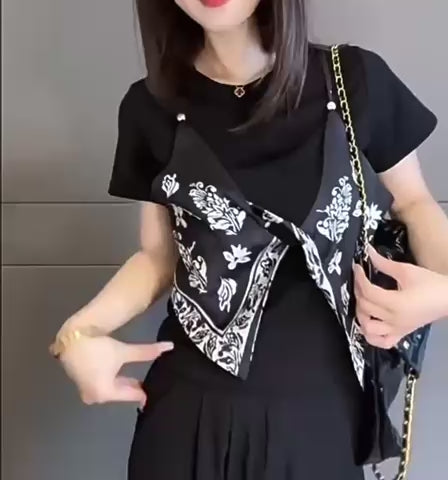 韓国　スカーフフェイクツーピースTシャツ