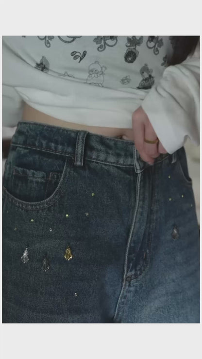 チャームルーズストレートデニムパンツ (即納品)
